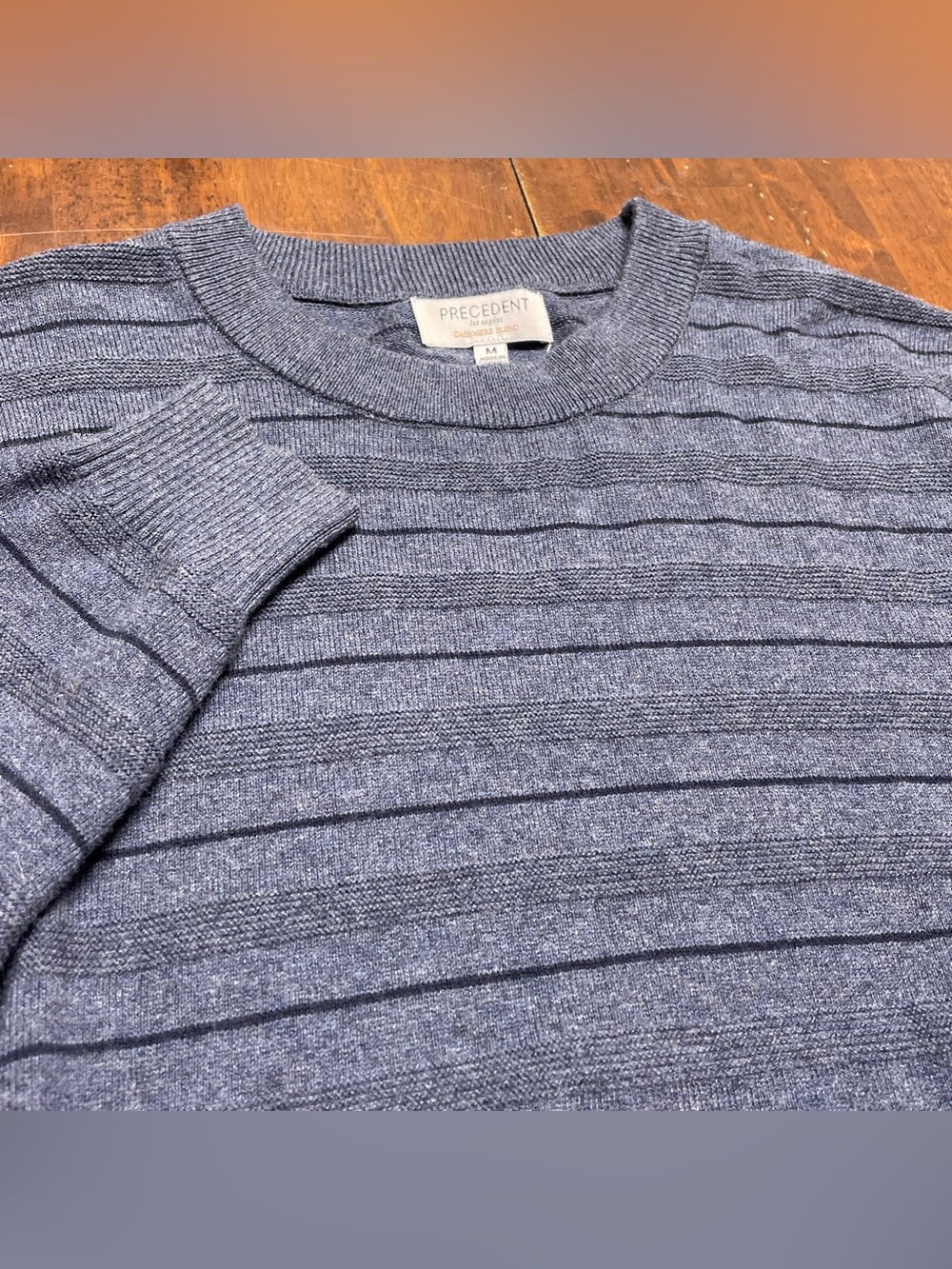 Precedent Los Angeles Gray Striped Cashmere Blend Sweater Mens Size M